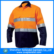 100% Baumwolle Hoch sichtbares Orange Arbeit Langes Hülsen-Sicherheits-Hemd